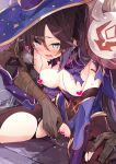  breasts censored fingering genshin_impact leotard mona_(genshin_impact) pantyhose pussy torn_clothes undressing 