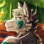  1:1 anthro blue_eyes blurred_background bust_portrait canid canine canis cheek_tuft eyebrow_piercing facial_piercing facial_tuft far_beyond_the_world_(series) fur hi_res male mammal neck_tuft piercing portrait shoulder_tuft solo tano_(far_beyond_the_world) tattoo tinywolf tuft video_games visual_novel white_body white_fur wolf 