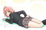  1girl blush brown_eyes closed_mouth hair_bun jacket looking_at_viewer pink_hair school_uniform short_hair skirt solo ueyama_michirou yahari_ore_no_seishun_lovecome_wa_machigatteiru. yuigahama_yui 