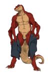  anthro balls clothing crius flaccid genitals hi_res intricatevision male multi_limb muscular muscular_anthro muscular_male nude penis reptile scalie snake solo undressing 