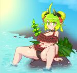  :3 accessory ahoge animal_humanoid band big_breasts bikini bottomwear bra breasts camel_toe clothing colored_nails detailed_background dragon dragon_humanoid dragon_wings electricity eyebrow_through_hair eyebrows eyelashes female frilly frilly_bikini frilly_bra frilly_clothing frilly_panties green_eyes green_hair green_nails green_tail green_wings hair hair_accessory hi_res horn humanoid humanoid_pointy_ears light_body light_skin long_tail looking_at_viewer membrane_(anatomy) membranous_wings multicolored_hair multicolored_horn multicolored_nails nails navel neckwear raised_tail rock scalie scalie_humanoid sea seaside short_hair sitting sitting_on_rock smile solo spiked_tail spikes spikes_(anatomy) spread_legs spreading swimwear thetenk thick_thighs topwear translucent translucent_hair two_tone_hair two_tone_horn underwear water wings yellow_nails 