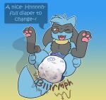  2021 anthro big_ears black_body black_fur blue_body blue_diaper blue_fur bottomwear breath butt canid canine caught caught_off_guard clenched_fists clothing cute_expression cute_eyes cute_face cute_fangs dialogue diaper diaper_fetish diaper_fur diaper_squish diaperfurry dirty_bottomwear english_text explosion exposed exposed_diaper eyes_closed feces feet filth filthy fluffy fluffy_tail full_diaper fur gesture happy hi_res hindpaw long_ears looking_at_viewer male mammal messing_diaper messy_diaper nintendo open_mouth open_smile padding pattern_diaper paws pok&eacute;mon pok&eacute;mon_(species) pooping red_eyes relaxing relief relieve relieved riolu ritzcat sagging_diaper scat simple_background smile smiling_at_viewer soiled_diaper soiling soiling_diaper solo sound_effects spread_legs spreading surprise teeth text video_games wetness_indicator yellow_body yellow_fur 