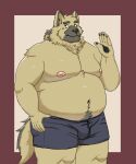  2021 anthro belly big_belly black_nose brown_body brown_fur bulge canid canine canis clothing domestic_dog fur hi_res humanoid_hands kemono male mammal maron2475 moobs navel nipples overweight overweight_anthro overweight_male simple_background solo underwear 