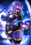  2021 3_fingers absurd_res alien alien_humanoid ashraely big_breasts breasts camel_toe clothing digital_media_(artwork) female fingers front_view hi_res humanoid mammal mask mass_effect not_furry quarian simple_background skinsuit solo tali&#039;zorah thick_thighs tight_clothing video_games wide_hips 