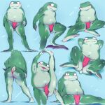  2021 amphibian anthro belly blush bulge butt clothing frog green_body hi_res kdmn lying male navel nipples sitting solo underwear 