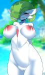  &lt;3 3_fingers absurd_res areola ashraely big_breasts blush breasts curvy_figure digital_media_(artwork) female fingers gardevoir genitals green_hair hair hi_res huge_breasts humanoid humanoid_genitalia humanoid_pussy looking_at_viewer nintendo nipples not_furry nude outside pok&eacute;mon pok&eacute;mon_(species) pok&eacute;morph pussy red_eyes simple_background smile solo thick_thighs video_games voluptuous wide_hips 