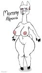  alpaca anthro avioylin big_breasts breasts camelid ear_piercing eyewear female fur glasses hi_res hooves lipstick long_neck makeup mammal mature_female mommy_alpaca nipples nude piercing simple_background solo standing tall thick_thighs toony white_body white_fur 
