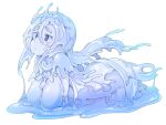  1girl ass blue_eyes blue_skin blue_slime blush breasts colored_skin crown full_body highres large_breasts liquid_hair long_hair ls-lrtha monster_girl original simple_background slime_girl solo white_background 