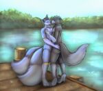  anthro duo excorpio fininho hug kissing male male/male nature river romantic_couple shuabah 