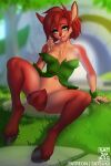  2021 2:3 5_fingers activision anthro blurred_background breasts brown_hair cervid chest_tuft clothed clothing convenient_censorship digital_media_(artwork) elora faun_(spyro) female fingers full-length_portrait grass green_eyes hair hi_res hooves looking_at_viewer mammal navel plant portrait satsukii short_hair smile solo spread_legs spreading spyro_reignited_trilogy spyro_the_dragon tuft video_games 