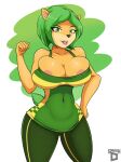  activision ami_bandicoot anthro bandicoot big_breasts breasts crash_bandicoot_(series) eyeshadow female green_eyes green_hair hair hi_res huge_breasts lips looking_at_viewer makeup mammal marsupial nipple_slip nipples open_mouth smash-d solo video_games 