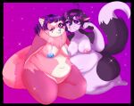  absurd_res ailurid anthro bodily_fluids chubby_anthro chubby_female digital_media_(artwork) domestic_cat duo felid feline felis female female/female genital_fluids genitals hi_res mammal morgan nana nanax80s nipples nude open_mouth red_panda simple_background 