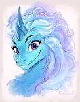  2021 asian_mythology blue_hair disney dragon east_asian_mythology eastern_dragon female hair headshot_portrait hi_res horn mythology pacevanrign portrait purple_eyes purple_hair raya_and_the_last_dragon sisu_(ratld) smile solo 