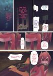  anthro clothed clothing comic detailed_background digital_media_(artwork) dragon english_text grass green_eyes hair hi_res horn human male mammal membrane_(anatomy) membranous_wings night open_mouth outside plant red_body red_hair red_skin ru_(rudragon) rudragon teeth text tongue troy_(rudragon) wings 