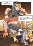  1boy 1girl armor blonde_hair card clothed_female_nude_male cum cum_on_ass cyrano doggystyle hearthstone highres hood instant_loss_2koma jaina_proudmoore korean_text multicolored_hair navel nude pauldrons sex sex_from_behind shoulder_armor silver_hair translation_request two-tone_hair warcraft wrist_cuffs 