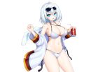  anthropomorphism aqua_eyes asamura_hiori azur_lane bikini breasts choker cleavage cross drink short_hair sunglasses swimsuit tirpitz_(azur_lane) white white_hair 