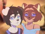  anthro black_nose blue_eyes bra canid canine canis clothing domestic_cat domestic_dog duo felid feline felis female flower kitten_named_woof looking_at_viewer male mammal nipples plant russian sharik smile soviet_cartoon soyuzmultfilm underwear ziffir 