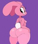  2020 aged_up anais_watterson anthro areola big_butt black_eyes breasts buckteeth butt cartoon_network digital_media_(artwork) female hand_on_hip hi_res lagomorph leporid looking_at_viewer looking_back mammal neom-daddy nude pink_body pink_skin portrait puffy_areola purple_background rabbit rear_view simple_background small_breasts solo standing teeth the_amazing_world_of_gumball thick_thighs three-quarter_portrait 