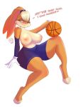  absurd_res anthro areola ball basketball_(ball) big_breasts blonde_hair blush breasts clothed clothing female hair hi_res kairaanix lagomorph leporid lola_bunny looney_tunes mammal nipples rabbit simple_background solo topless warner_brothers white_background 