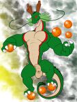  4_fingers 4_toes abs absurd_res anime anthro anthrofied asian_mythology back_spines balls barbel_(anatomy) beckoning biceps brown_horn claws cloudy_background colored_line_art darkened_balls darkened_genitalia darkened_penis digital_media_(artwork) dorsal_ridge dragon dragon_ball dragon_ball_(object) dragon_ball_z east_asian_mythology eastern_dragon fangs feet fingers flesh_whiskers floating_object floating_objects foreskin genitals gesture glans glowing glowing_eyes green_body green_hair green_scales hair hand_gesture hi_res holding_object horn humanoid_genitalia humanoid_penis itoma line_art looking_at_viewer male manly mythology nude open_mouth pecs penis pink_glans red_eyes scales scalie sharp_teeth shenron signature simple_background solo spines standing_on_object tail_ridge tail_spines tan_body tan_scales teeth toe_claws toes tongue uncut uneven_balls unretracted_foreskin vein veiny_penis 