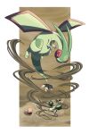  border claws commentary_request desert flygon flying gen_3_pokemon highres looking_back niiichi_21pk no_humans outside_border pokemon pokemon_(creature) sand trapinch vibrava white_border 