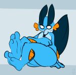  1-upclock 3_toes 4_fingers anthro barefoot big_butt blue_body blue_scales blue_skin butt cheek_fins feet fin fingers foot_focus head_fin hi_res hindpaw jewelry looking_at_viewer male necklace necklace_only nintendo no_pupils nude open_mouth orange_body orange_scales orange_skin paws pok&eacute;mon pok&eacute;mon_(species) presenting scales simple_background sitting smile soles solo swampert tail_fin thick_thighs toes video_games white_eyes xavier_(1-upclock) 