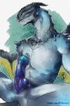  absurd_res anthro blue dragon dragonfolk dstever erection genitals hi_res horn lizard male painting_(artwork) penis reptile scale_(disambiguation) scales scalie smile smirk smug solo traditional_media_(artwork) watercolor_(artwork) wings 