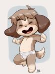  2021 animal_crossing anthro briefs buckteeth canid canine canis clothed clothing dandi digby_(animal_crossing) domestic_dog eyes_closed male mammal nintendo open_mouth solo teeth tighty_whities topless underwear video_games white_clothing white_underwear 