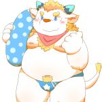  2021 anthro babe_bunyan blue_eyes blush bovid bovine bulge cattle clothing horn kemono male mammal moobs navel nipples overweight overweight_anthro overweight_male ryuryutwins simple_background solo swimwear tokyo_afterschool_summoners video_games white_background young 