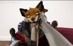  3d_(artwork) anthro big_penis canid canine canis clothed clothing digital_media_(artwork) domestic_cat duo epic_games erection felid feline felis fellatio fennec fennix_(fortnite) forthub.nut fortnite fox fur genitals hair hi_res looking_at_viewer male male/male mammal meowscles_(fortnite) muscular muscular_male open_mouth oral penile penis seductive sex simple_background tongue tongue_out video_games 