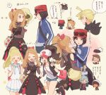  0_0 3girls 4boys ahoge antenna_hair arrow_(symbol) backpack bag bare_shoulders baseball_cap black_vest blonde_hair blue_jacket blush boots braid brendan_(pokemon) brown_dress brown_hair calem_(pokemon) clenched_hands closed_eyes collared_shirt commentary_request dress ear_piercing eyelashes eyewear_removed gen_5_pokemon gladion_(pokemon) hair_ornament hand_up hands_up hat high_ponytail hilda_(pokemon) holding_strap hood hood_down hoodie jacket light_brown_hair lillie_(pokemon) long_hair long_sleeves motion_lines multiple_boys multiple_girls no_eyes on_shoulder open_clothes open_mouth open_vest outline piercing pink_bag pleated_skirt pokemon pokemon_(creature) pokemon_(game) pokemon_bw pokemon_masters_ex pokemon_on_shoulder pokemon_oras pokemon_sm pokemon_xy ponytail red_headwear serena_(pokemon) shirt short_hair short_shorts short_sleeves shorts skirt smile socks steven_stone sunglasses thought_bubble translation_request vest whimsicott white-framed_eyewear white_shirt white_skirt yairo_(sik_s4) |d 