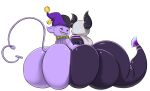  big_butt butt clothing darkner deltarune duo hat headgear headwear hi_res horn huge_butt humanoid humanoid_pointy_ears imp jester jevil_(deltarune) looking_back male male/male not_furry nude ravus sharp_teeth simple_background smile teeth trashdrawy video_games 