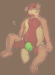  2011 anthro brown_body brown_fur bulge canid canine canis clothing domestic_dog eyes_closed eyewear fur glasses hi_res horrorbuns jockstrap male mammal overweight overweight_anthro overweight_male simple_background sitting solo underwear 