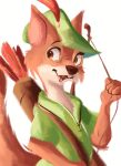  2021 anthro bow_(weapon) canid canine cheek_tuft clothed clothing disney facial_tuft fox fur hat headgear headwear hi_res light lighting mammal multicolored_body multicolored_fur open_mouth open_smile orange_body orange_fur ranged_weapon robin_hood robin_hood_(disney) shaded simple_background smile solo tohupo tuft two_tone_body two_tone_fur weapon white_background white_body white_fur 