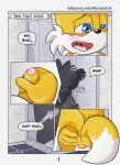  absurd_res alystaircat anthro anus backsack balls bodily_fluids canid canine comic comic_page erection fox fur genital_fluids genitals hi_res male mammal masturbation miles_prower nude penis precum shower solo sonic_the_hedgehog_(series) stroking young 