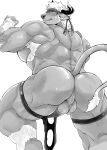  anthro anus back_muscles backsack balls bodily_fluids bovid bovine butt cattle ccgumi10 clothing erection genitals hairy hi_res horn looking_back male mammal muscular muscular_anthro muscular_male penis perineum presenting presenting_anus shennong solo speedo sweat swimwear tokyo_afterschool_summoners video_games 