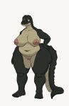  absurd_res anthro belly_overhang breasts brown_eyes crocodilian female hi_res inverted_nipples nipples non-mammal_breasts overweight overweight_anthro overweight_female quidhansed reptile scalie sheila_rose_(quidhansed) snaggle_tooth solo solo_focus tail_on_ground thick_thighs wide_hips 