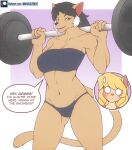  a anthro bodily_fluids callie_briggs chibi clothing dialogue domestic_cat english_text exercise felid felina_feral feline felis female hanna-barbera hi_res looking_at_viewer mammal marik_azemus34 muscular smile speech_bubble sportswear swat_kats sweat sweatdrop text topwear tube_top weightlifting weights workout 