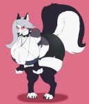  anthro big_breasts blueryker blush breasts canid canid_demon canine canis demon female fur hellhound helluva_boss hi_res huge_breasts loona_(vivzmind) mammal red_sclera solo white_body white_fur 