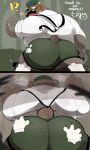  2021 anthro blush brown_body brown_fur butt clothing fur grope hi_res humanoid_hands hyaku_(artist) kemono male mammal overweight overweight_male shirt solo_focus topwear underwear ursid 