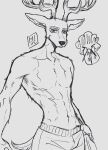  absurd_res anthro athletic athletic_anthro athletic_male beastars black_and_white blood bodily_fluids cervid clothed clothing hi_res line_art louis_(beastars) male mammal misscurlyhead_(artist) monochrome nosebleed solo topless 