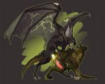  anal animal_genitalia azuiden_(artist) bat bioluminescence claws deathclaw duo fallout genital_slit glowing male male/male mammal membranous_wings precum red_eyes scalie scorchbeast simple_background slit video_games wings 