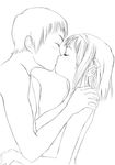  1girl greyscale kiss kyon monochrome nude osuzu_akiomi sketch suzumiya_haruhi suzumiya_haruhi_no_yuuutsu 