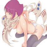  bad_id bad_pixiv_id breasts face gundam haman_karn kneeling large_breasts mecha_musume mineji nipples panties pink_hair purple_eyes qubeley short_hair side-tie_panties solo thighhighs topless underwear zeta_gundam 