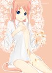  animal_ears bad_id bad_pixiv_id blue_eyes bottomless copyright_request flat_chest honey long_hair no_panties open_clothes open_shirt pink_hair saikawa_yusa shirt solo tail 