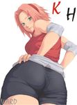  ass bike_shorts bumbum duplicate green_eyes haruno_sakura hebameki naruto photoship pink_hair ward watermark 