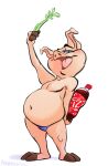  animancer basil belly beverage celery clothing domestic_pig food male mammal overweight plant soda speedo suid suina sus_(pig) swimwear vegetable 
