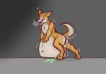  anthro balls belly breath butt canid canine canis domestic_dog genitals grandeclound hi_res koby male mammal overweight overweight_anthro overweight_male shiba_inu solo spitz tagme vore 