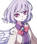  1girl absurdres bangs bow bowtie grey_hair highres jacket kame_(kamepan44231) kishin_sagume long_sleeves looking_at_viewer one-hour_drawing_challenge open_mouth red_bow red_eyes red_neckwear short_hair simple_background solo touhou upper_body white_background 