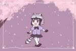  1girl animal_ears black_footwear black_gloves black_neckwear black_skirt blue_hair blue_sweater bow bowtie cherry_blossoms common_raccoon_(kemono_friends) elbow_gloves extra_ears eyebrows_visible_through_hair fang full_body fur_collar gloves kemono_friends multicolored multicolored_clothes multicolored_gloves multicolored_hair open_mouth pantyhose pleated_skirt puffy_short_sleeves puffy_sleeves raccoon_ears raccoon_girl raccoon_tail san_sami short_hair short_sleeves skirt solo sweater tail walking white_fur white_gloves white_hair white_legwear 